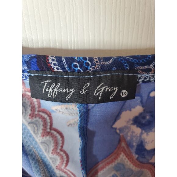 Tiffany & Grey 1X Blue Floral Shift Dress with Necklace - Picture 5 of 6